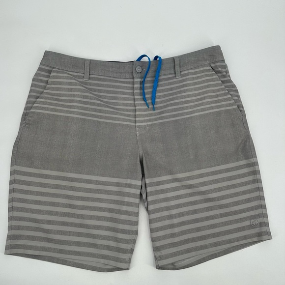 HANG TEN Board Shorts Mens 40 Gray Striped Drawstring Swim Trunks Zip Pocket - Picture 1 of 12